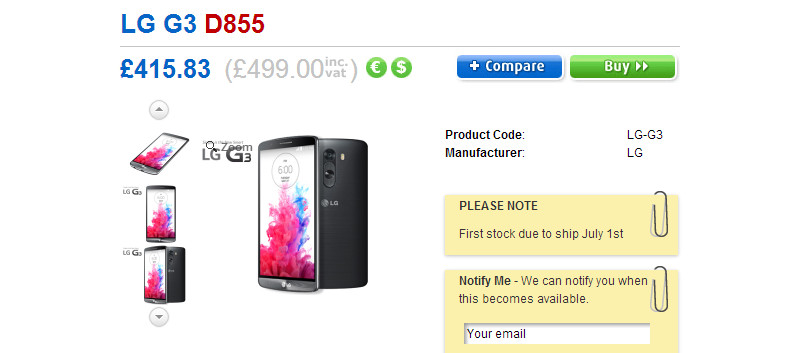 Европейская цена LG G3